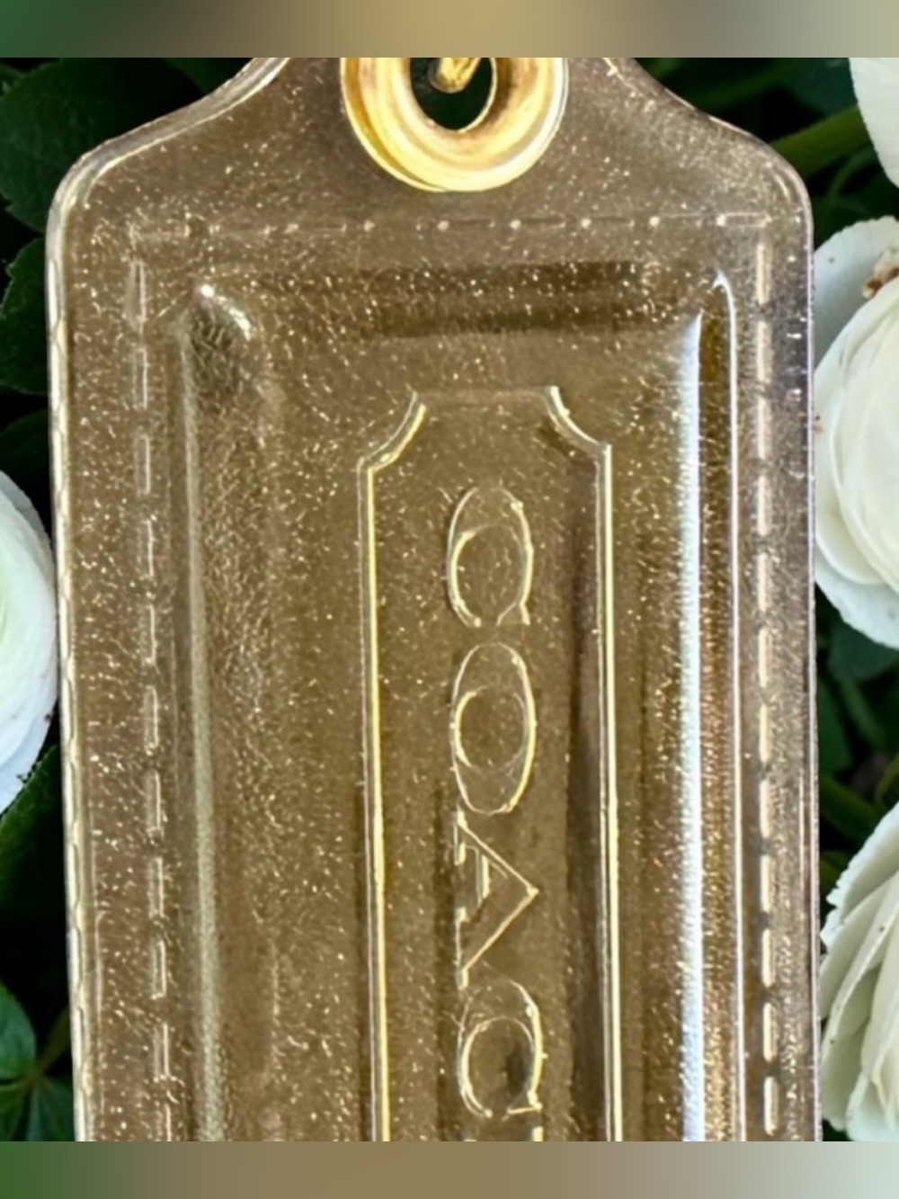 Coach Poppy XL lucite hang tag bag charm key Fob translucent amber